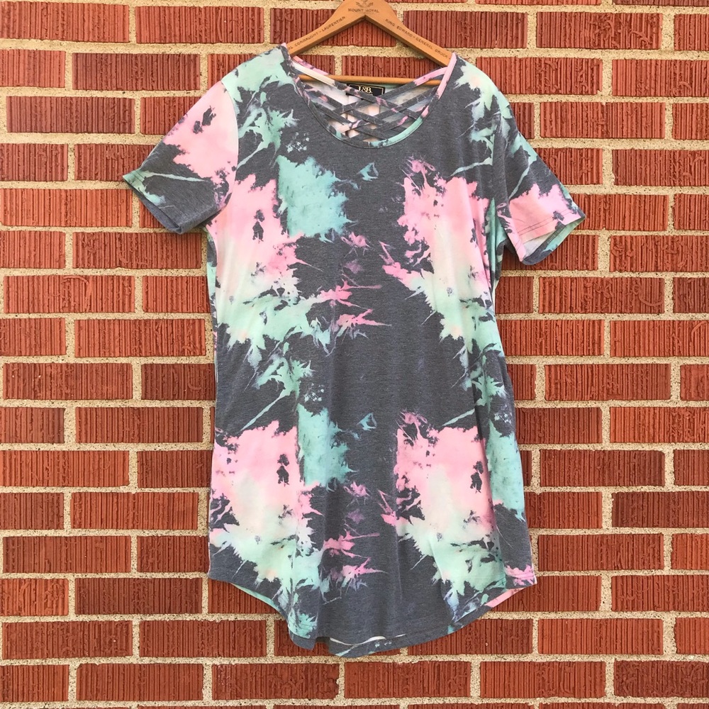 Tie-Dye Short Sleeve t shirt Dress pockets medium